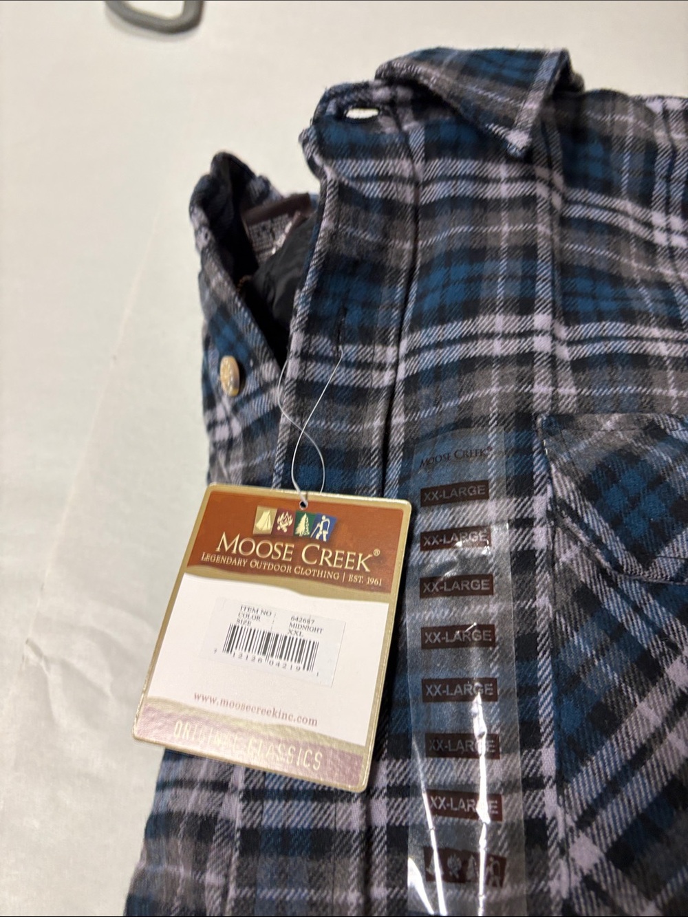 Moose Creek Men’s Plaid Hooded Button-Up Shacket in Blue and Gray XXL NWT - Picture 12 of 12